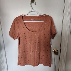 Old Navy floral burnt orange ribknit t-shirt XL NWT